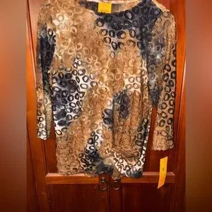 Ruby Rd Paris Ruby Rd. | Tops | Ruby Rd Brown Tan 34 Sleeve Graphic Blouse | Poshmark